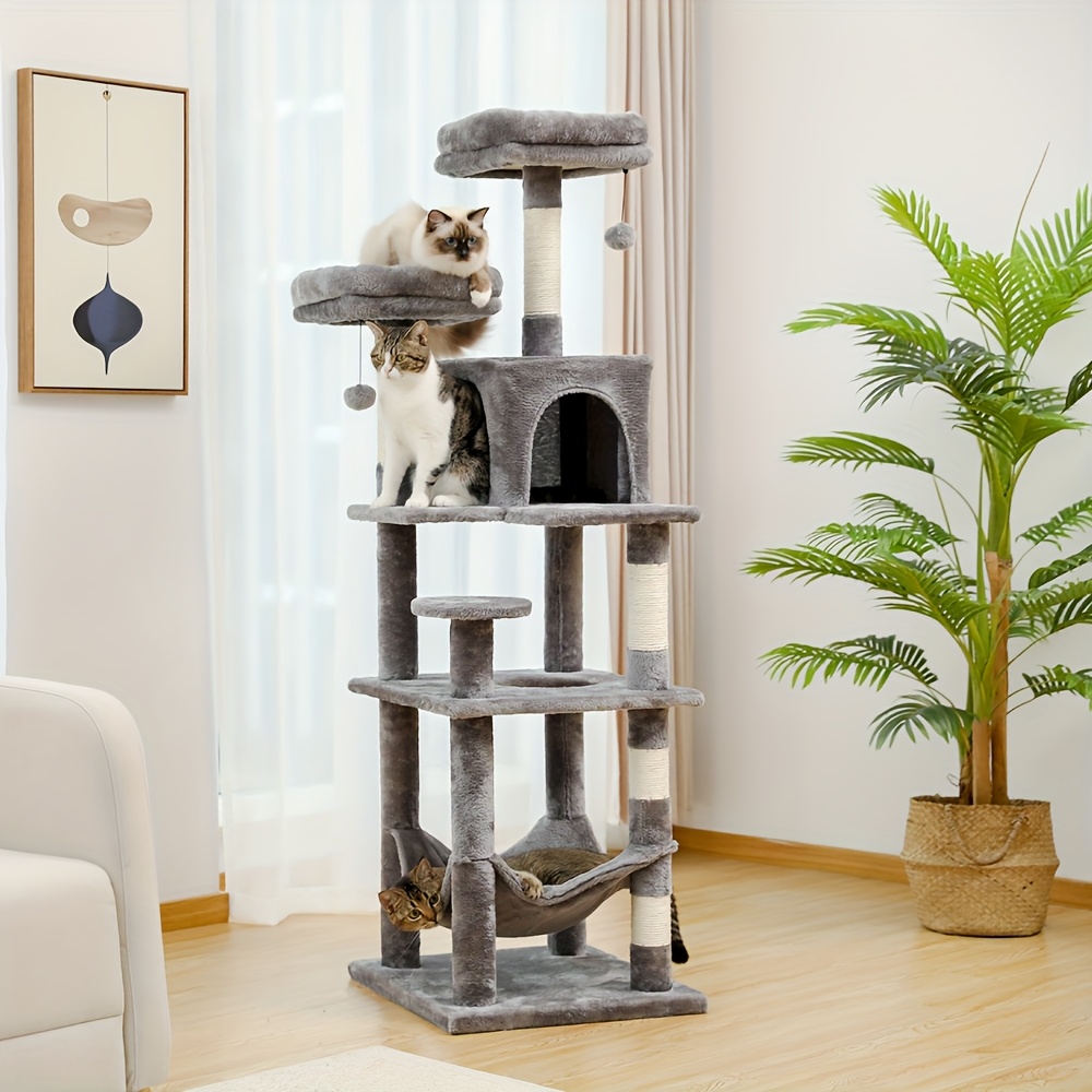 

Tower For Indoor Cats, 7-layer Multi-level Cat Tree With Sisal-covered Scratching Post, Cozy Cat Condo, And Padded Top Perch, Grey, 154 Cm