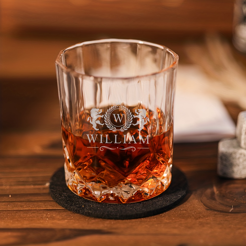 TEMU Personalized Whiskey Glass Gift Set - Custom Engraved Names And Initials - Heat-insulated Reusable Glass Cups - Christmas, Halloween, Easter,