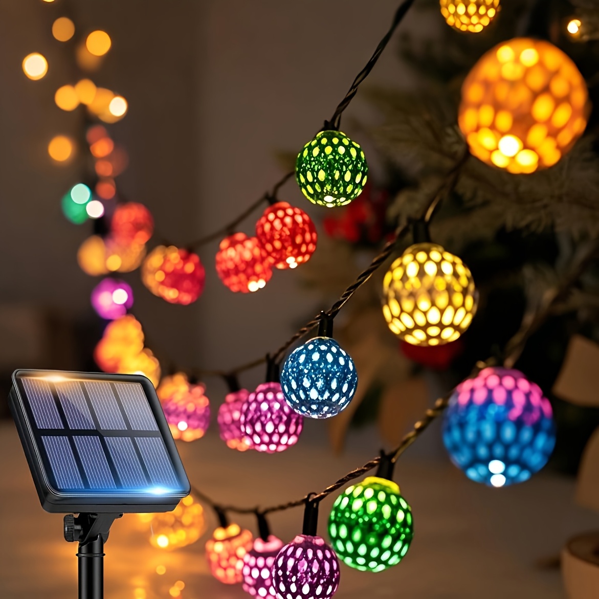 E-shop Marokkanische Kugel-Solar-Lichterkette - 30/20 LEDs, Mehrfarbige Marokkanische Feenlichter, IPX4 Außenbeleuchtung mit Solarenergie, Deko für