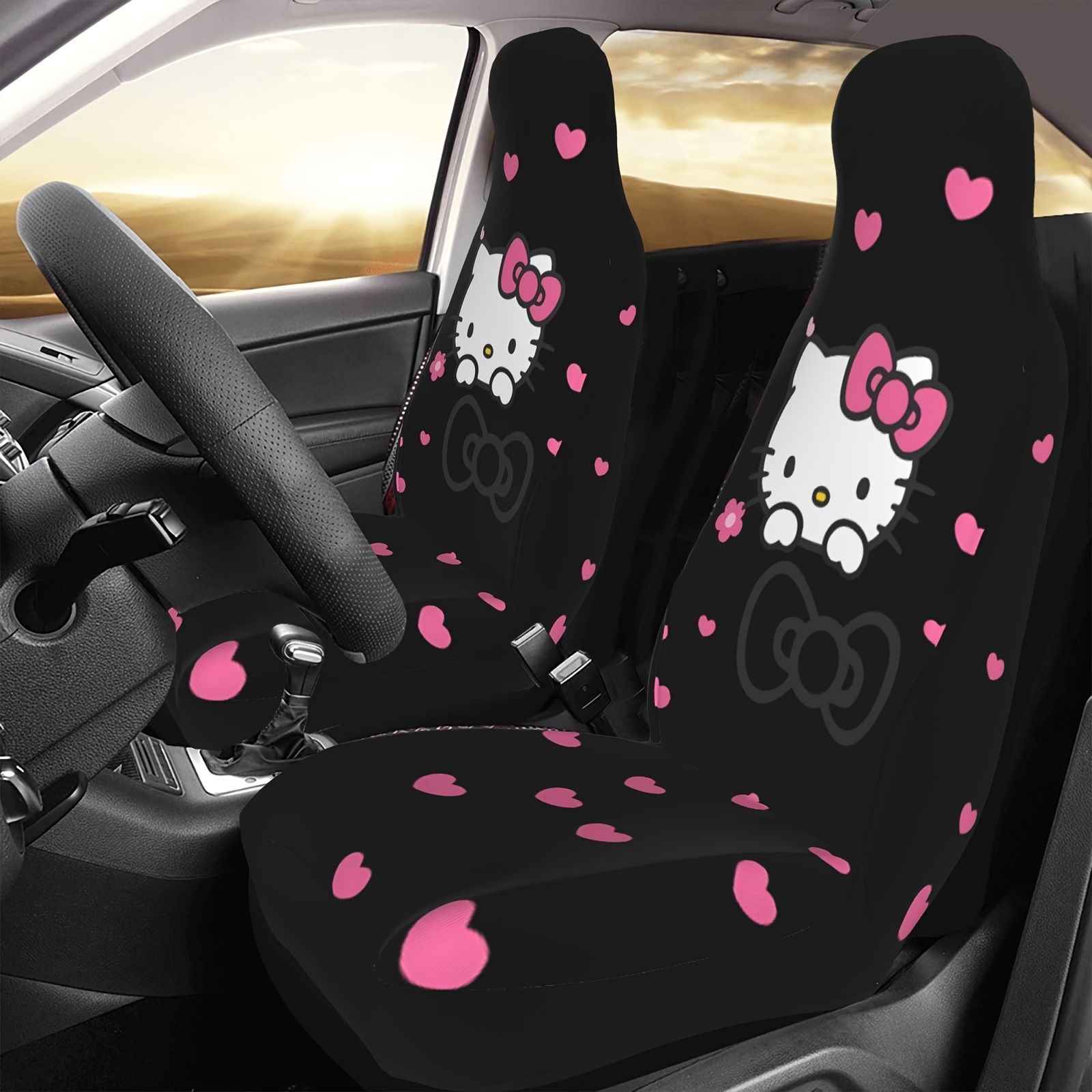 

2 Pcs Hello Kitty Car Seat Covers Cute Interior Seat Accessories Women Car Front Seat Protectors Universal Fit For Car Van Suv Sedan Vehicle