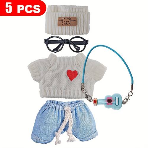 5pcs clothes for labubu doll outfit set fits 6 69 inch 17cm dolls heart sweater pants and hat cute additions for adorable collectible outfits gift for kids girls boys