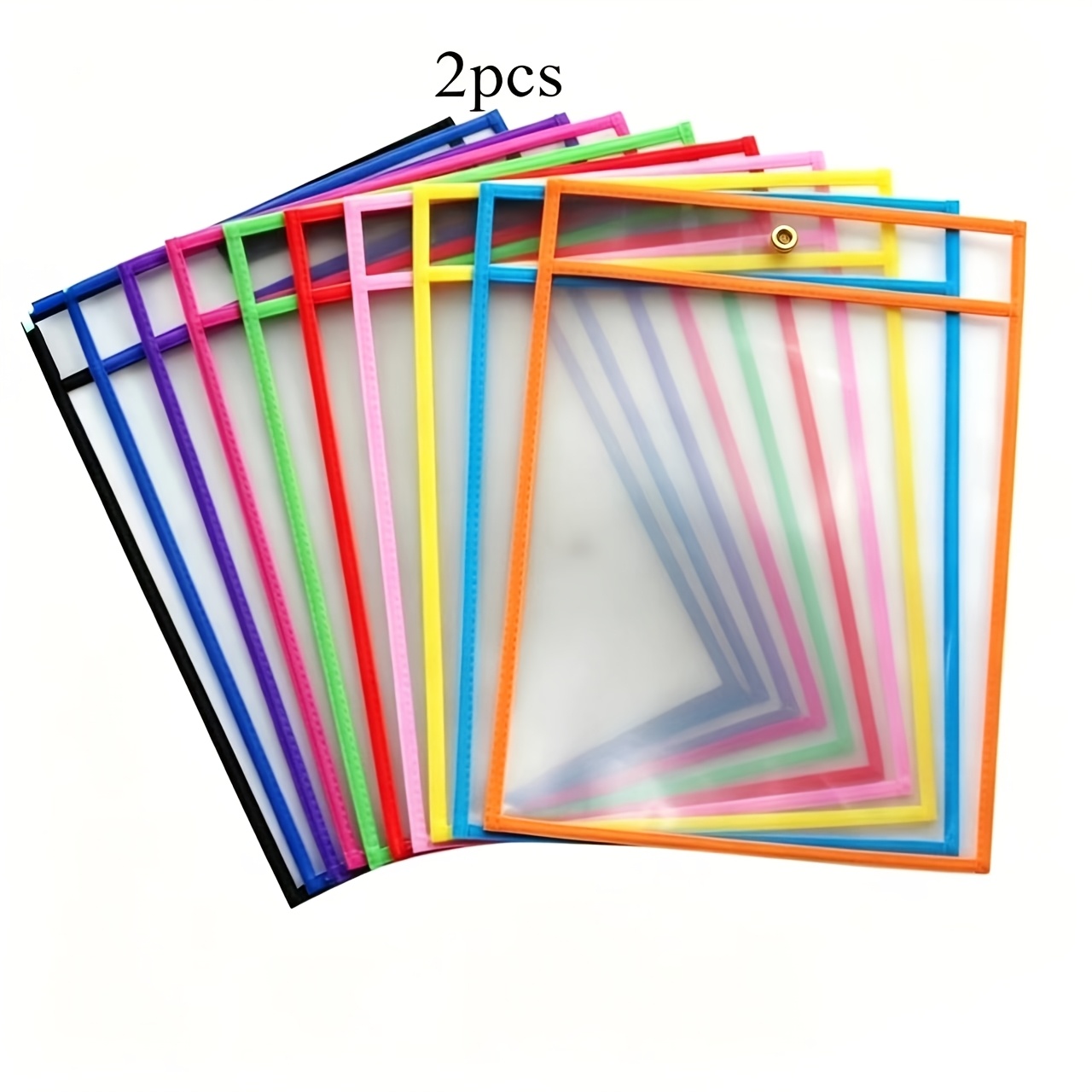 TEMU 2pcs Random Color Dry Erase Pockets Heavy Duty Dry Erase Ticket Holder Pockets Multicolored Sheets Clear Plastic Reusable Sleeves Write And Wipe