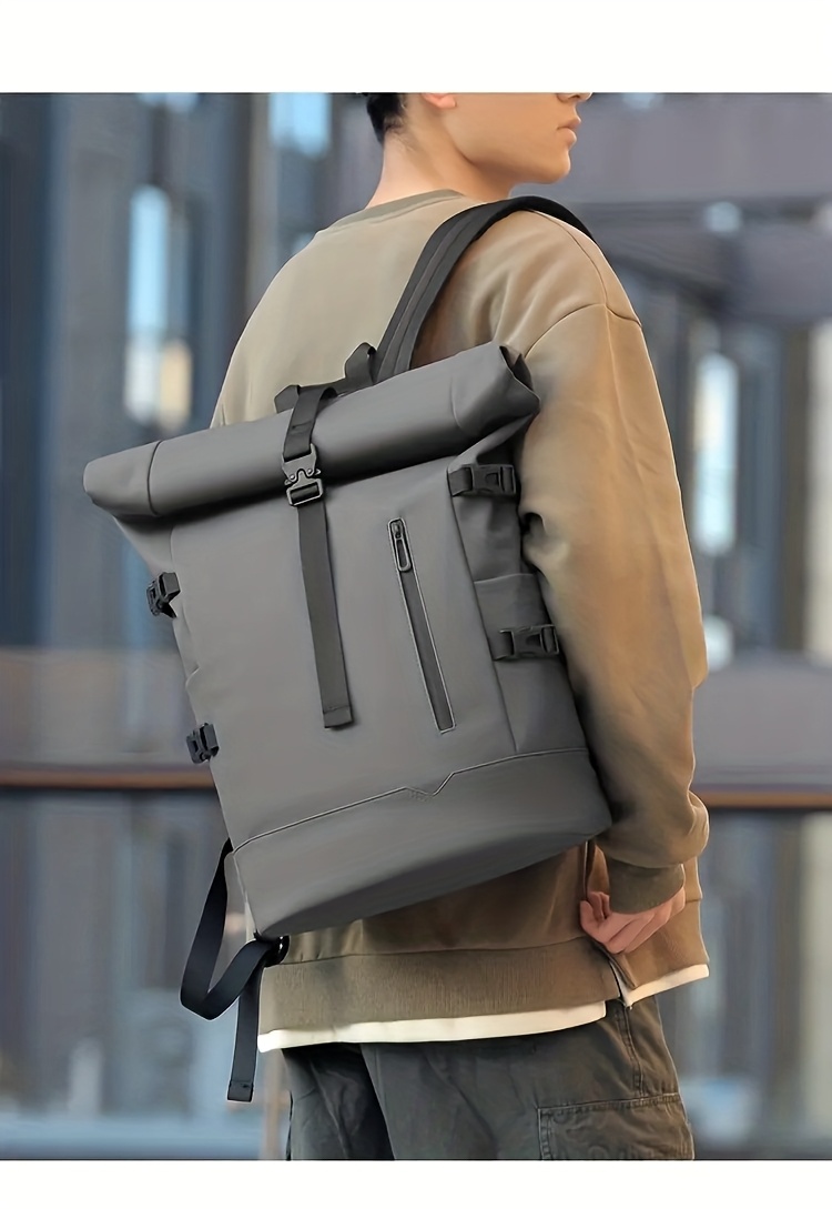 2026 New Men's Backpack, Minimalist Solid Color Travel Bag, Large Capacity PU Laptop Backpack - Ergonomic Shoulder Straps and Zipper Closure Business Commuter Bag, Multi-Compartment Foldable Office Outdoor Backpack | Modern Style Laptop Storage Bag