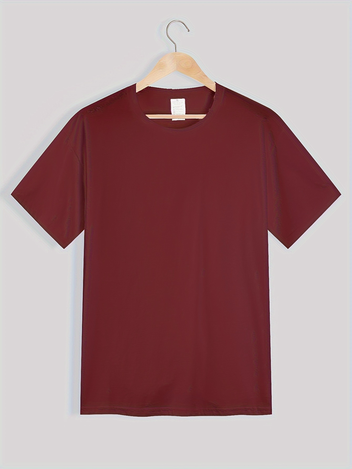 Camiseta Básica Cuello Redondo Hombre Algodón Color Sólido - Temu