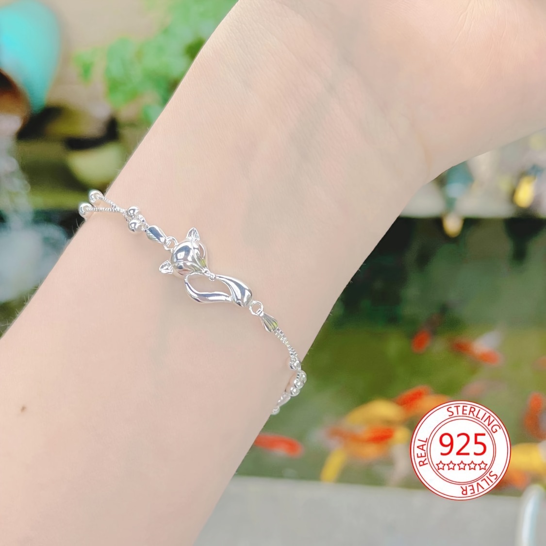 Fox Charm Bracelet for Women, 925 Sterling Silver Lightweight