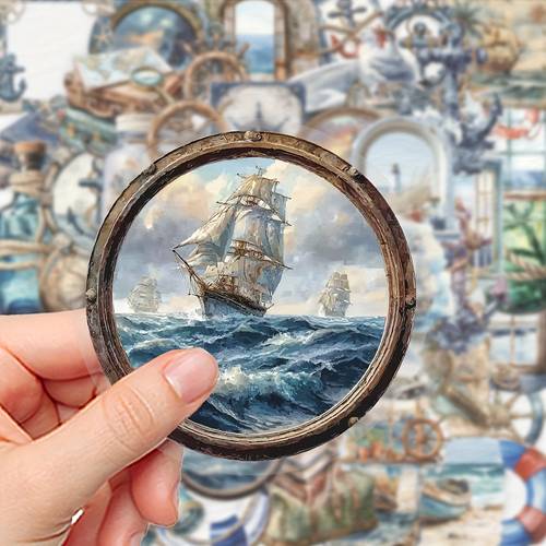 a set of 50 nautical themed stickers featuring cartoon designs embellishments on journals diaries ipads notebooks and laptops