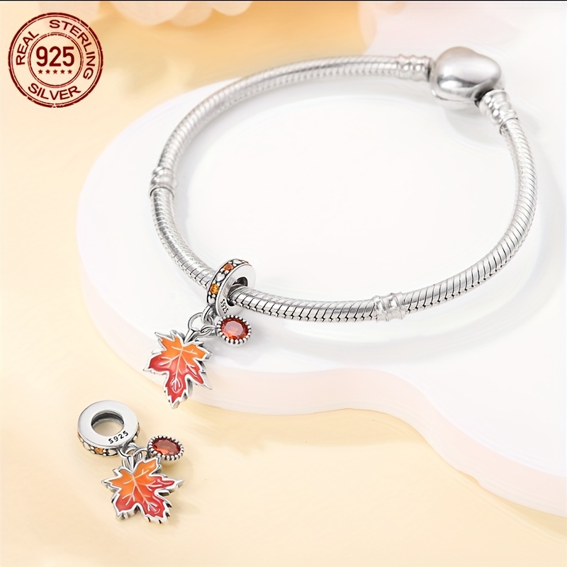 925 Sterling Silver Maple Leaf and Gemstone Charm Beads