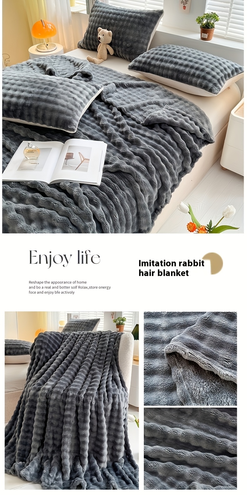 1pc ultra   fleece blanket contemporary style warm   ideal for sofa office bed camping travel plush throw cozy flannel knit fabric   polyester   250 300gsm details 3