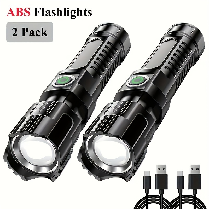 

Free - 2pcs Rechargeable Led Flashlights With , 3 Lighting , Usb Charging, Abs & Polished - Camping, Hiking, Emergencies