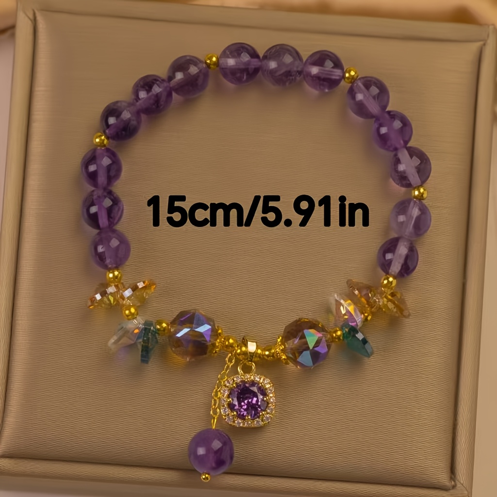 4pcs Bohemian Style Amethyst Beaded Bracelet Set with Dangling Charms