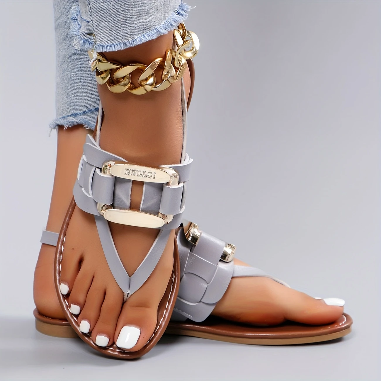 womens fashion flat sandals ankle strap lightweight breathable casual with metal toe sandal details 9