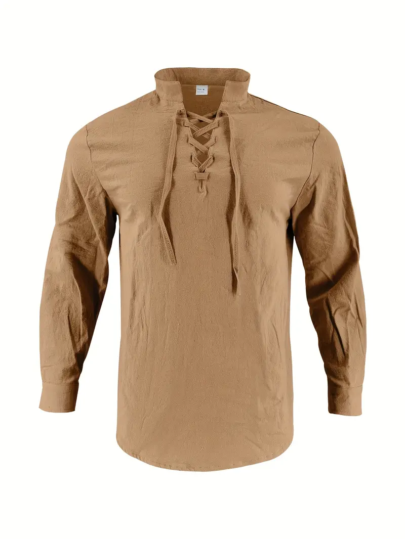 mens elegant linen v neck long sleeve t shirt with cross strap detail breathable regular fit for casual outdoor evening wear spring summer fall versatile top casual wear tee tshirt linen fabric t shirts Product details 32
