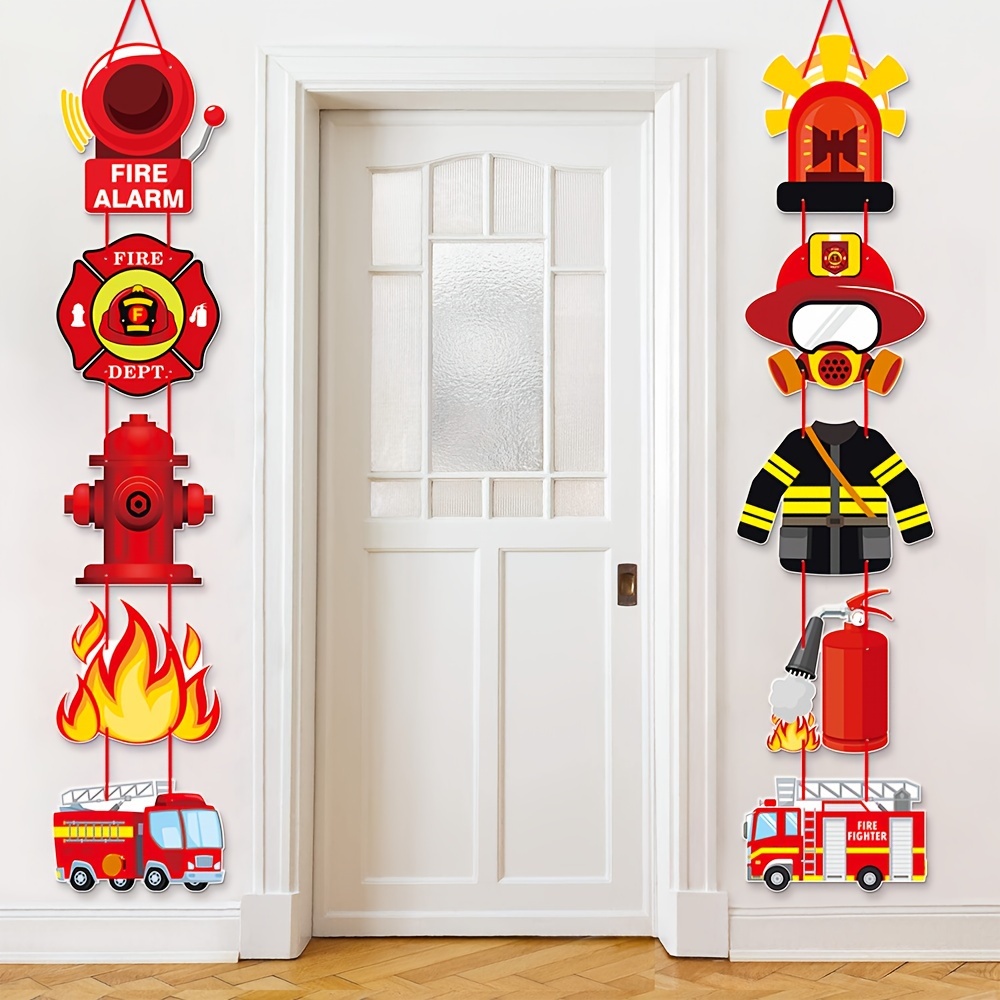 

1pc Firefighter Themed Birthday Party Door Banner Set, Cartoon Fire Decorations, Paper Door Hanging, Creative Birthday Party Supplies, With No Electricity Needed For Party Decor