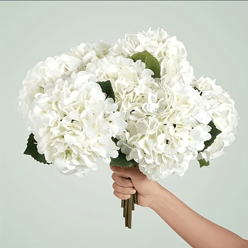 4pcs artificial white hydrangea   decoration simulation flower uv resistant plastic vine garnet suitable for wedding garden porch and courtyard decoration durable indoor and outdoor home decoration with realistic green leaves