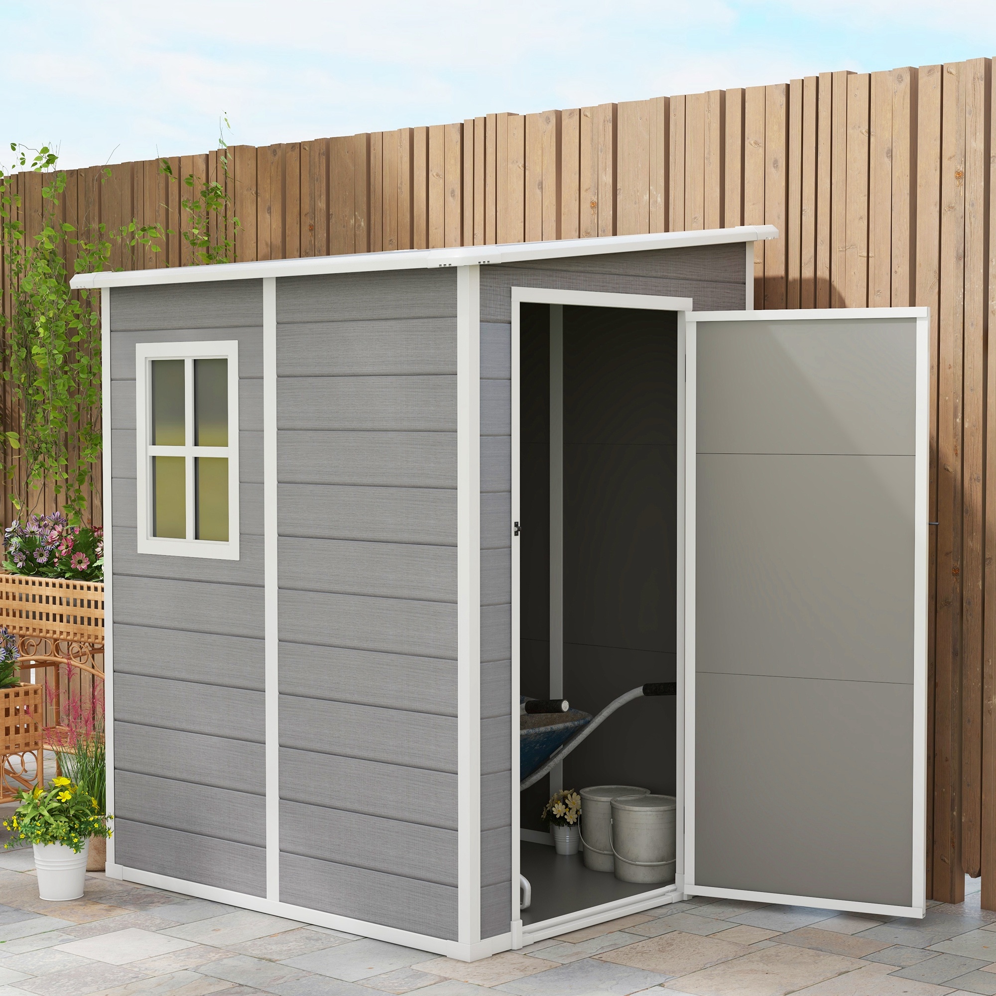 TEMU Abri de rangement d'extérieur mural Outsunny 4 x 5 pieds en plastique pour outils de jardin