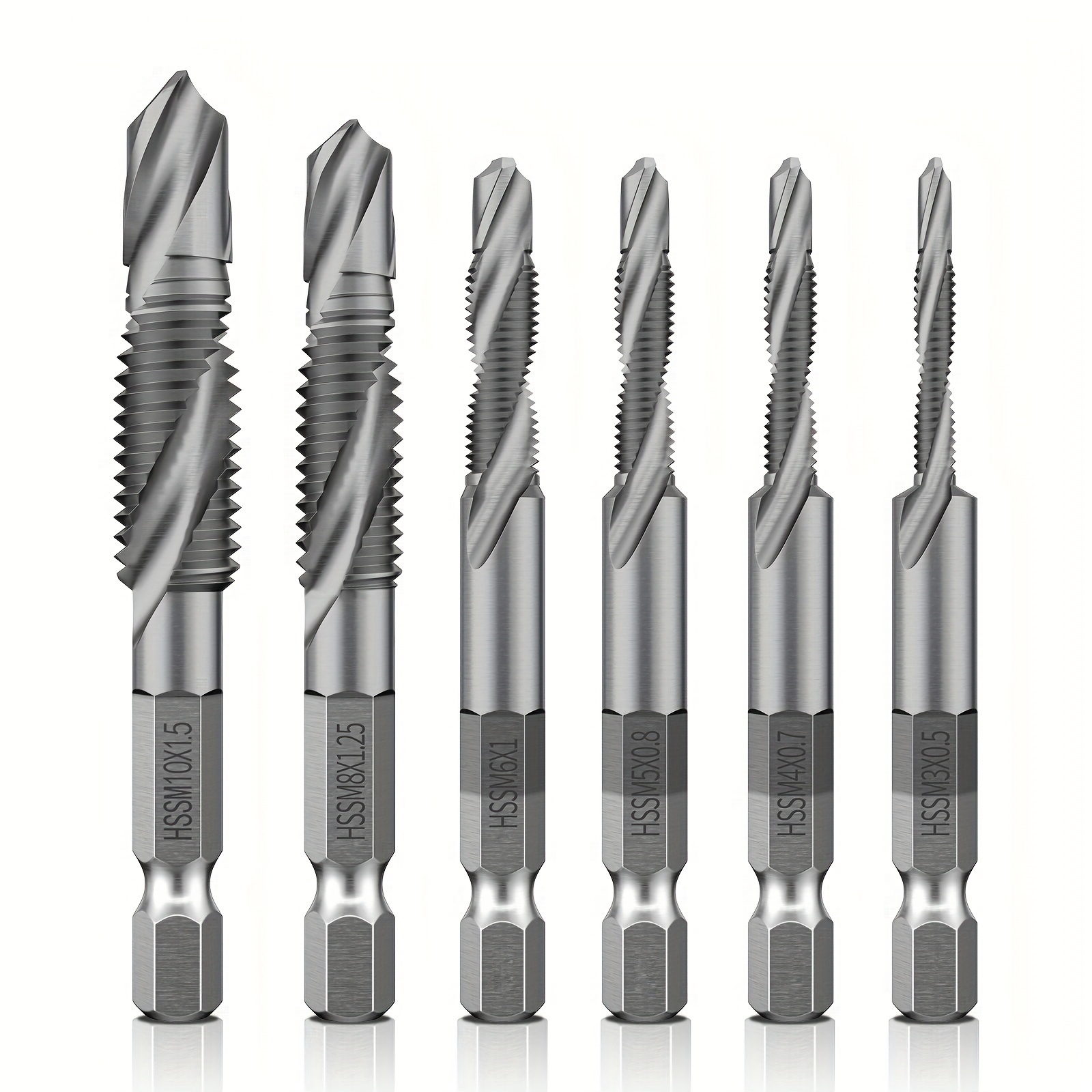 TEMU (m3 - M10) 6pcs Combination Drill And Tap Bit Set, Ultra Titanium Coating M2 Drill Tap Set For Drilling, Tapping, And Deburring