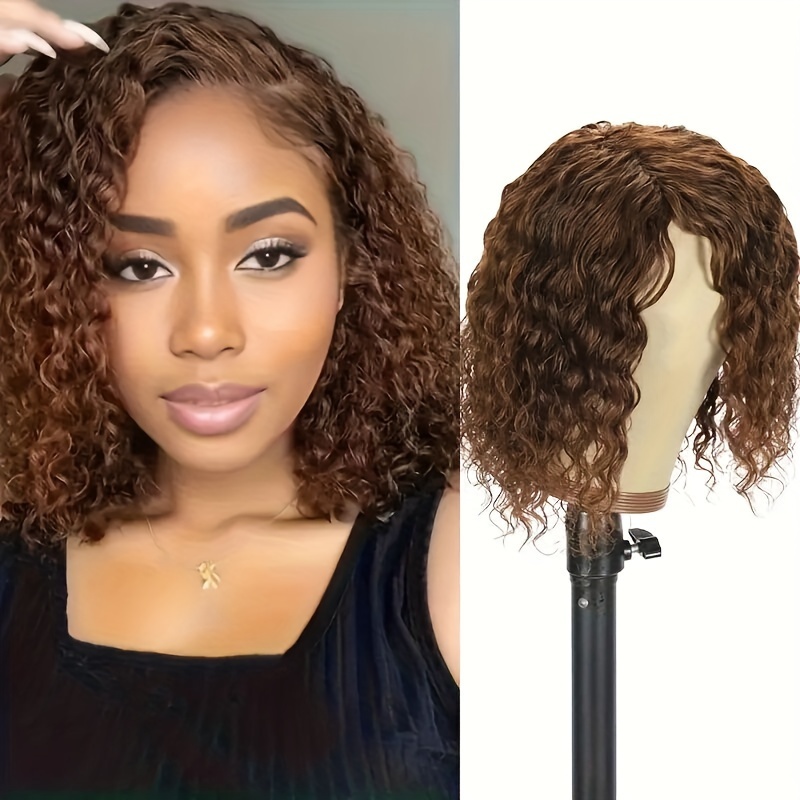 

#4 Wig Human Hair 150% Density Light Brown Short Bob Wig Full Machine Made Lace Remy Hair For Woman Brazilian Human Hair Wig