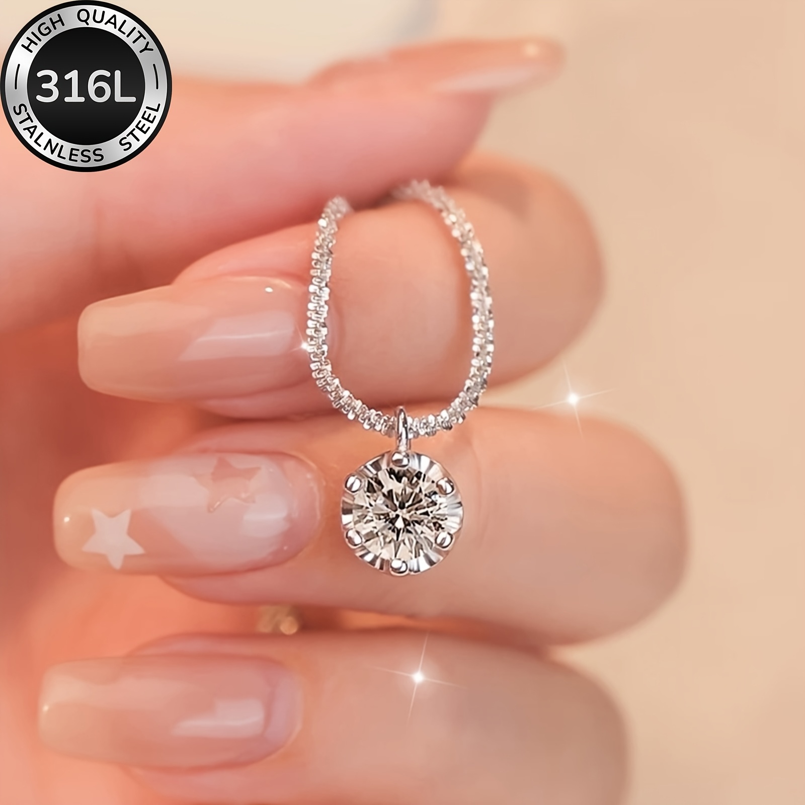 1pc Elegant and Shiny 316L Stainless Steel Women's Necklace, Wedding Eternity Necklace, Inlaid with Synthetic Cubic 3A Zirconia, Durable Hypoallergenic Design, Suitable for Daily Wear, Banquets, Weddings, Christmas Gifts, Valentine's Day Luxury