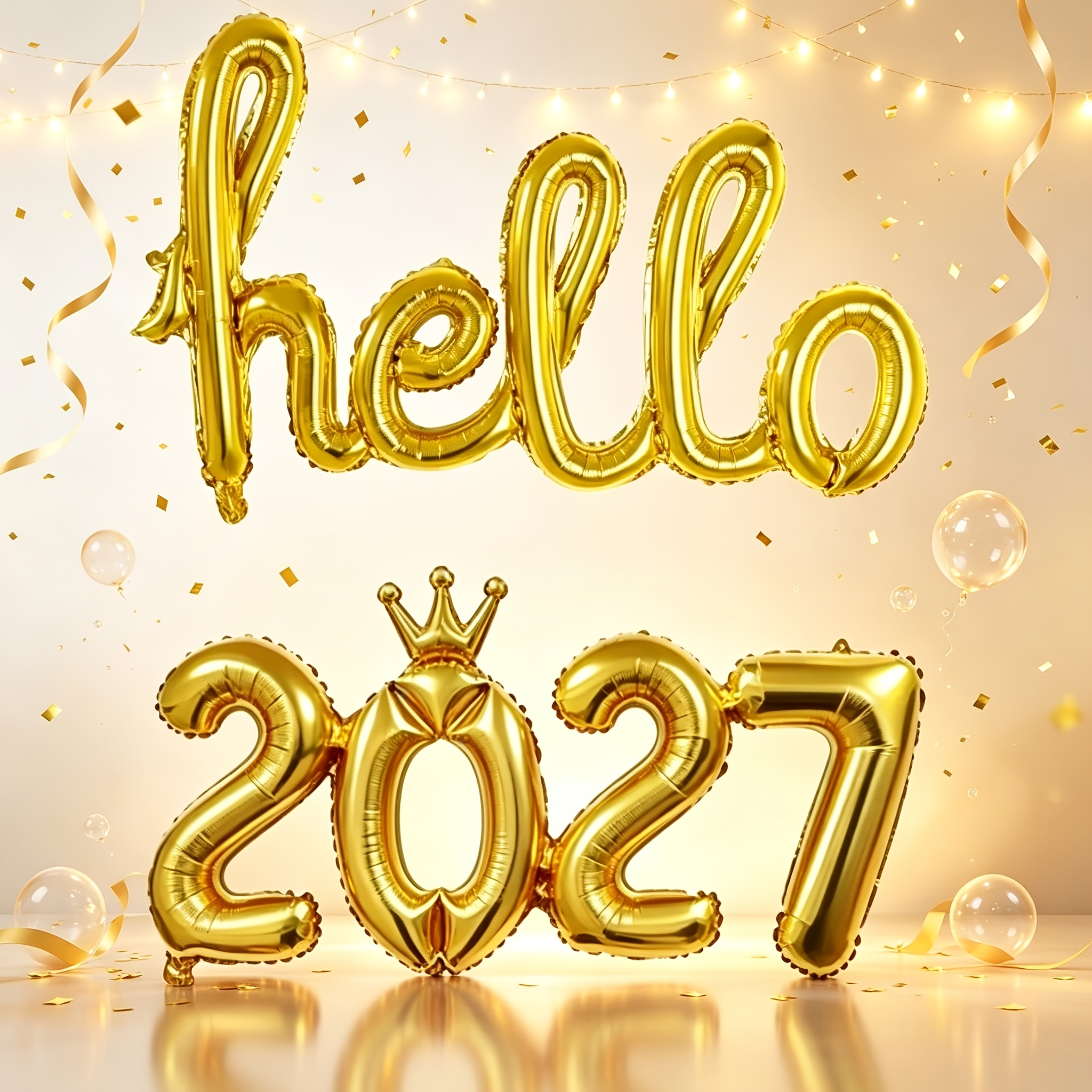 TEMU 2pcs Set Of Golden "hello" Letter And Crown Number 2027 Balloon Combo For New Year's Eve Party Decorations, Christmas Ball, Photo Booth Props,