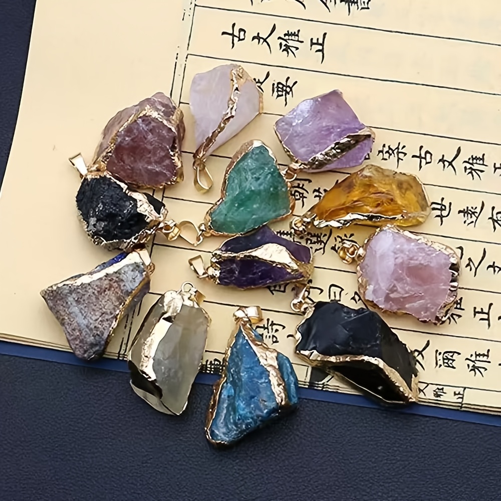 11pc Mixed Natural Rough Stone Pendant and Chain Set