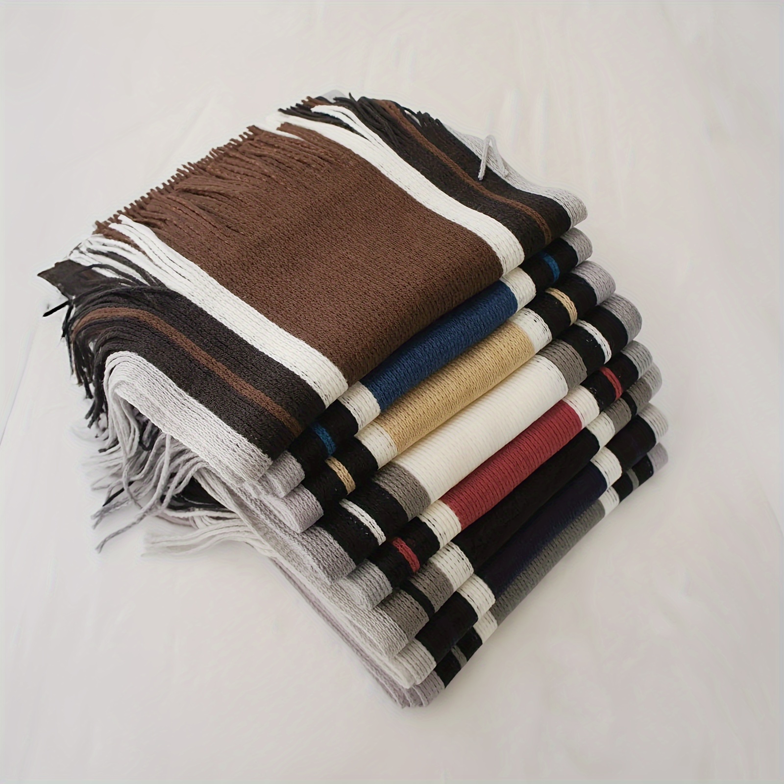 1pc Men'S Casual Style Striped Color Block Warm Acrylic Scarf with Tassel Detail - Knitted Fashion Accessory for Outdoor Trend details 37