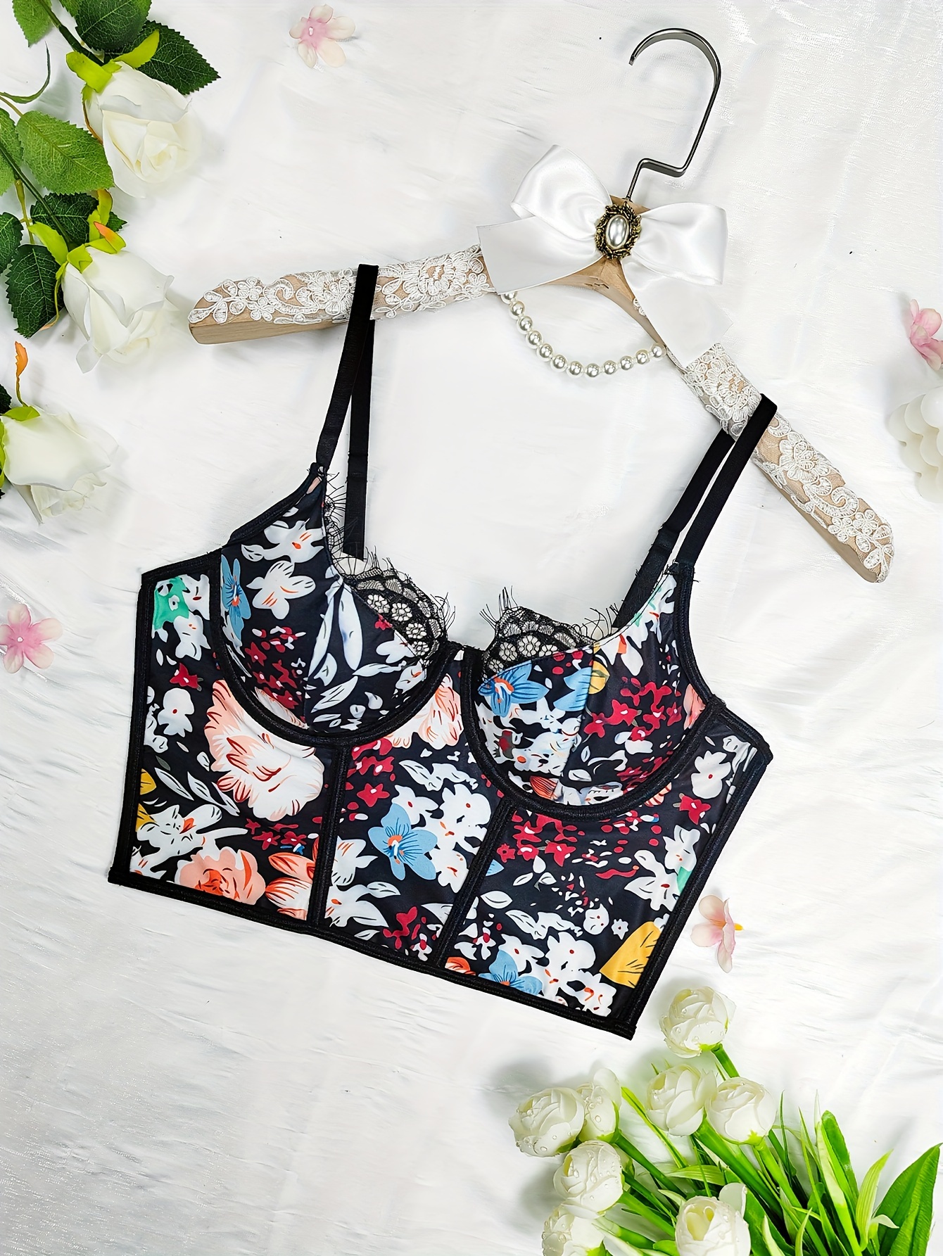 Floral Print Corset Tops Comfy Front Buckle Spaghetti Strap - Temu