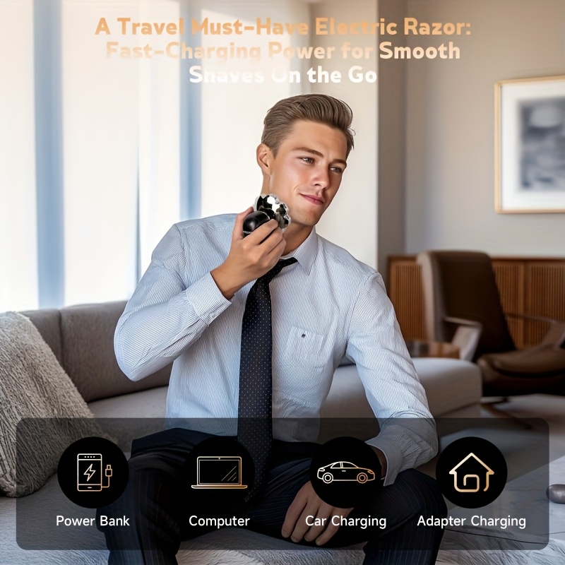 mens electric shaver with ipx5 waterproof wet dry use usb c fast charging 9 7 rotary motor   shaver with nose trimmer massage kit led display for bald head facial grooming system Product details 2