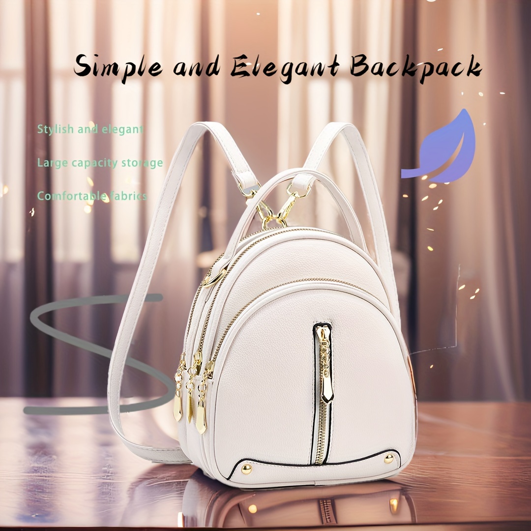

Trendy Small Solid Color Zipper Backpack, Minimalist Versatile Daily Use Rucksack