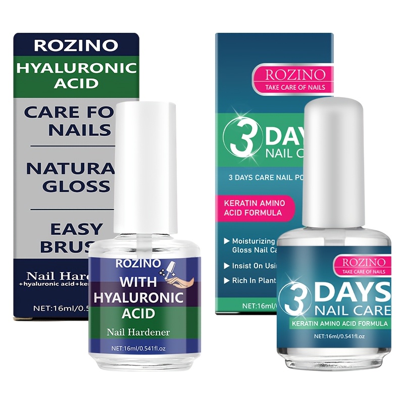 Image of 2pcs Rozino Nail Hardener And 3 Days Nail Care, Keratin And Hyaluronic Acid Amino - Stop Nails From Chipping And Peeling, , Enhance Nail Gloss - Nail Care Products