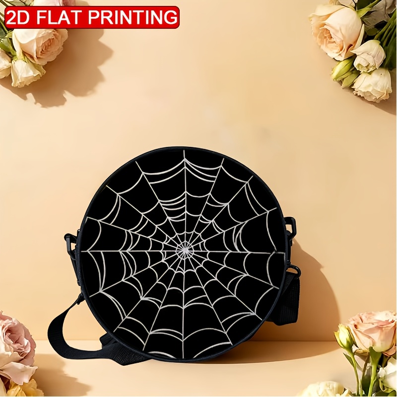 TEMU 1 Women's Shoulder Bag Black And White Spider Web Illustration Design 2d Printing, Adjustable Shoulder Strap, Zipper Closure, Backpack Style |