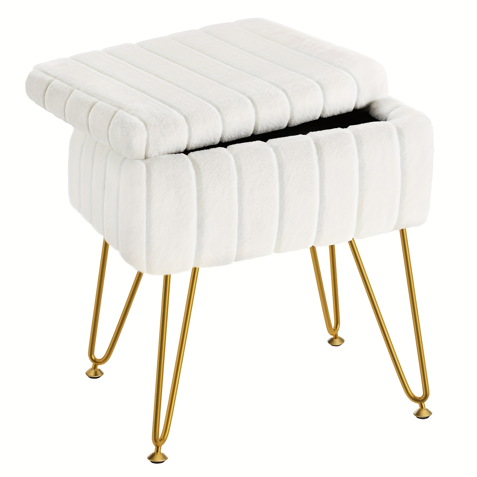 TEMU Stable Vanity Chair And Storage Stool Combo With Metal Legs And Feet For Added Stability, Ideal For Dressing Room, Bedroom, Living Room, Dining Room