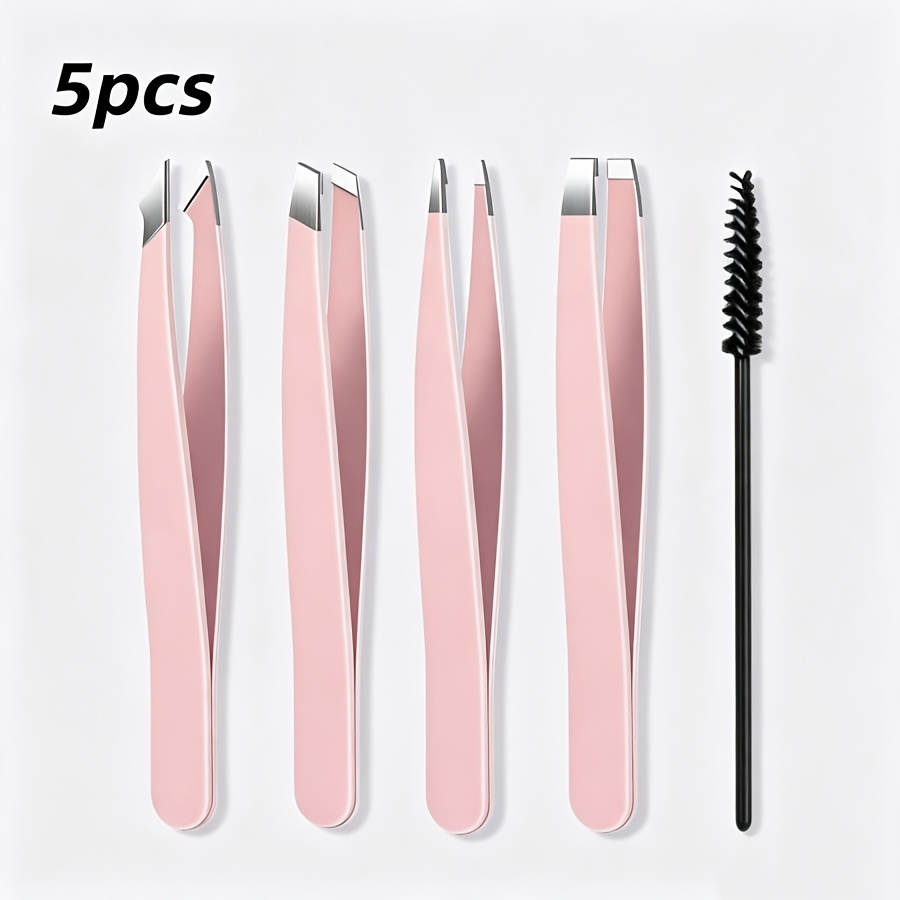 TEMU 5pcs Set Purple Stainless Steel Tweezers For Makeup Tools, Used For Eyelash Extensions, Eyebrow Shaping, Hair Removal, And Assisting With False