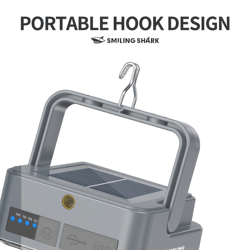 1pc Smiling Shark Rechargeable Camping Light Super Bright with Magnetic & Hook, Portable Solar Camping Lantern with Power Bank Function, Emergency LED Camping Lamp, High-Brightness Floodlight Work Light for Camping, Hiking, Emergency