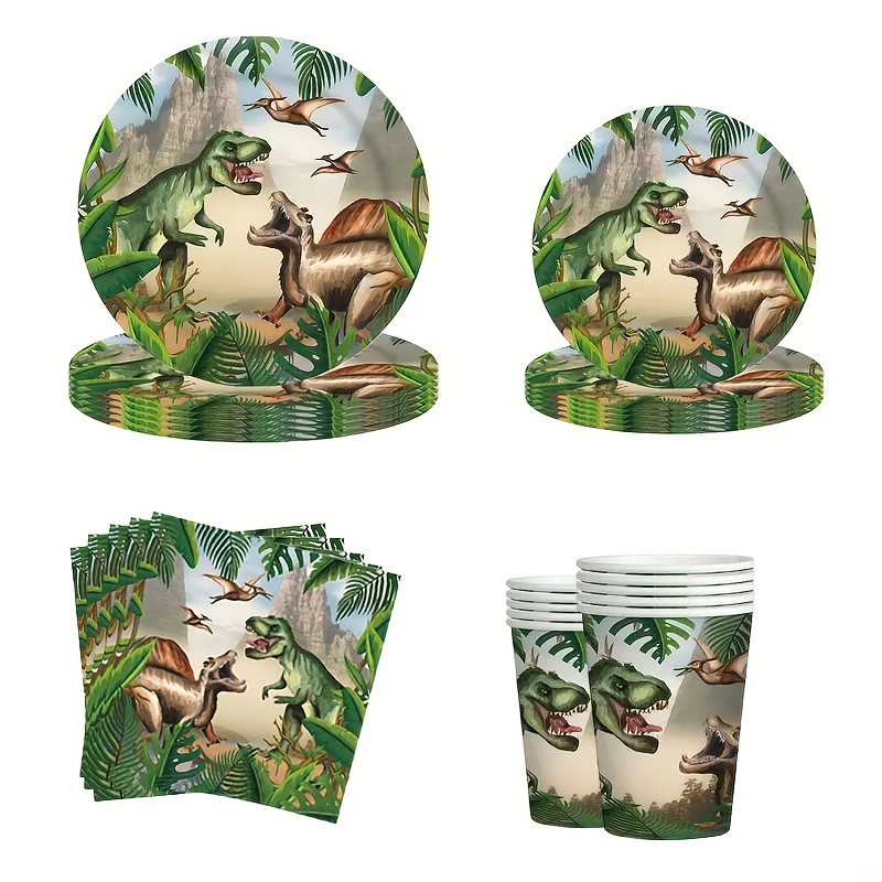 Image of 80pcs Dinosaur Party Supplies Disposable Dinosaur Paper Plates Cups Napkins Dinosaur Birthday Party Tableware Set Decorations For Boy Birthday Party Picnic Daily Use Dinner Plates Dessert Plates