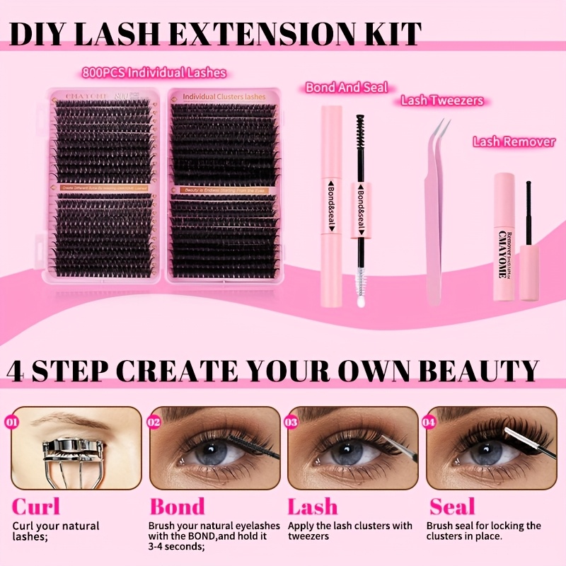 800 621 180 2pcs clustered self false eyelashes diy kit wild makeup style mixed length 8 18mm d with false eyelash tweezers brush remover and grafting tool suitable for beginners perfect mothers day valentines day gift details 5