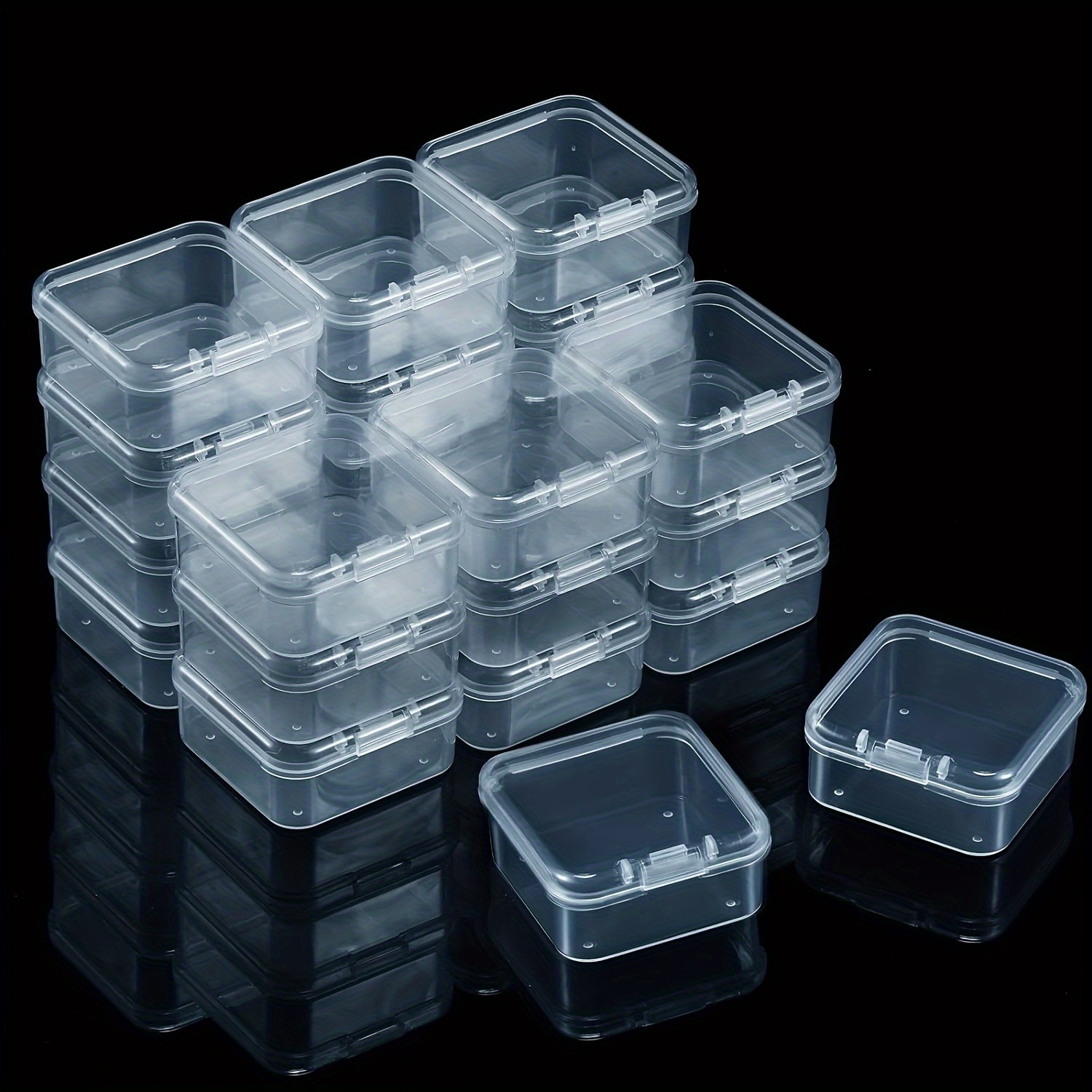 

24pcs Clear Plastic Storage Containers With Hinged - 1.7x1.7x0.75" Organizer Boxes For Beads, Crafts, Jewelry & Small Items, Hardware