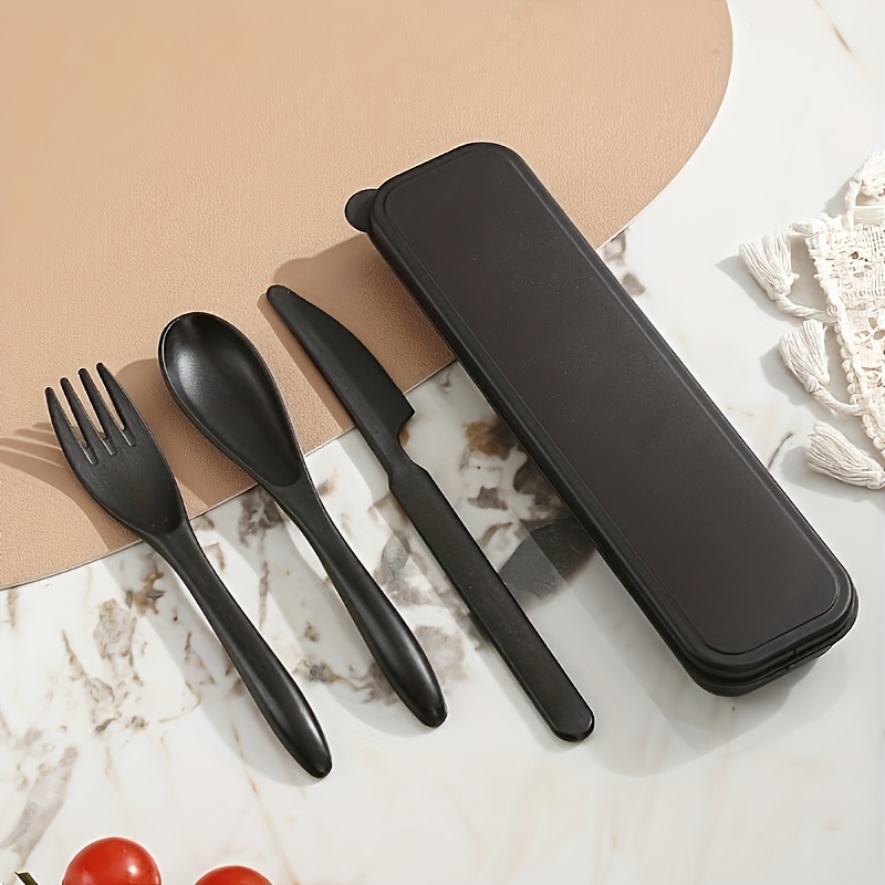3-In-1 Camping Cutlery Set with Storage Box, Reusable Tableware