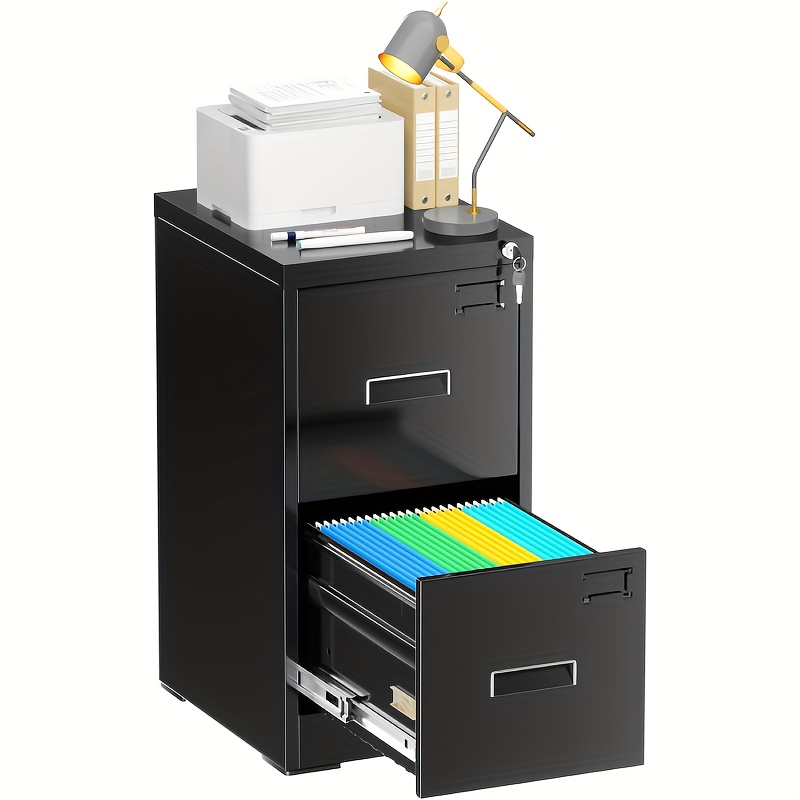 2 Drawer File Cabinet, Metal Office File Cabinet With Lock, Vertical Organizer Filed Cabinets For Letter, File Box And A4 Documents, For Home Office