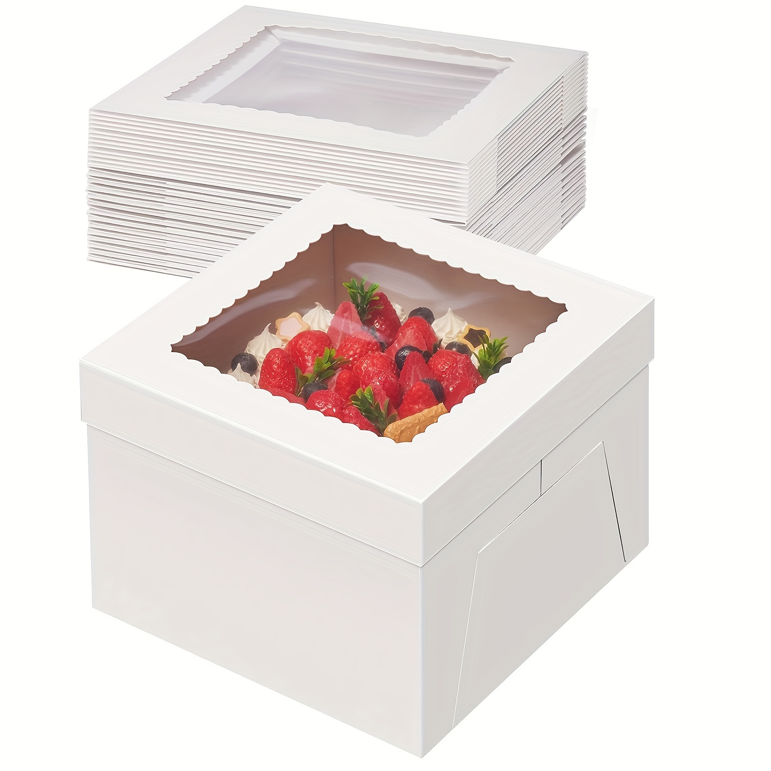 

6 Pack White Paper Cake Boxes With Window For Wedding - Sturdy Disposable Bakery Box For Cakes, Pies, Pastries, And More - For Christmas, Halloween, Thanksgiving, 's Day, Graduation