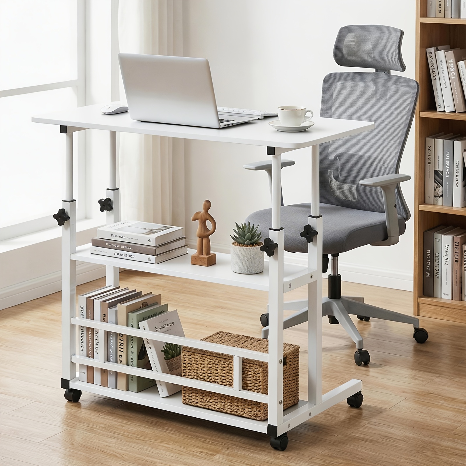 Image of Adjustable Height Standing Desk, Rolling Desk With Flexible Casters, Dual-level Storage Space, Ergonomic And Stable Design, 40*80cm Study Table, Durable Build, Quick Assembly, For Home Office