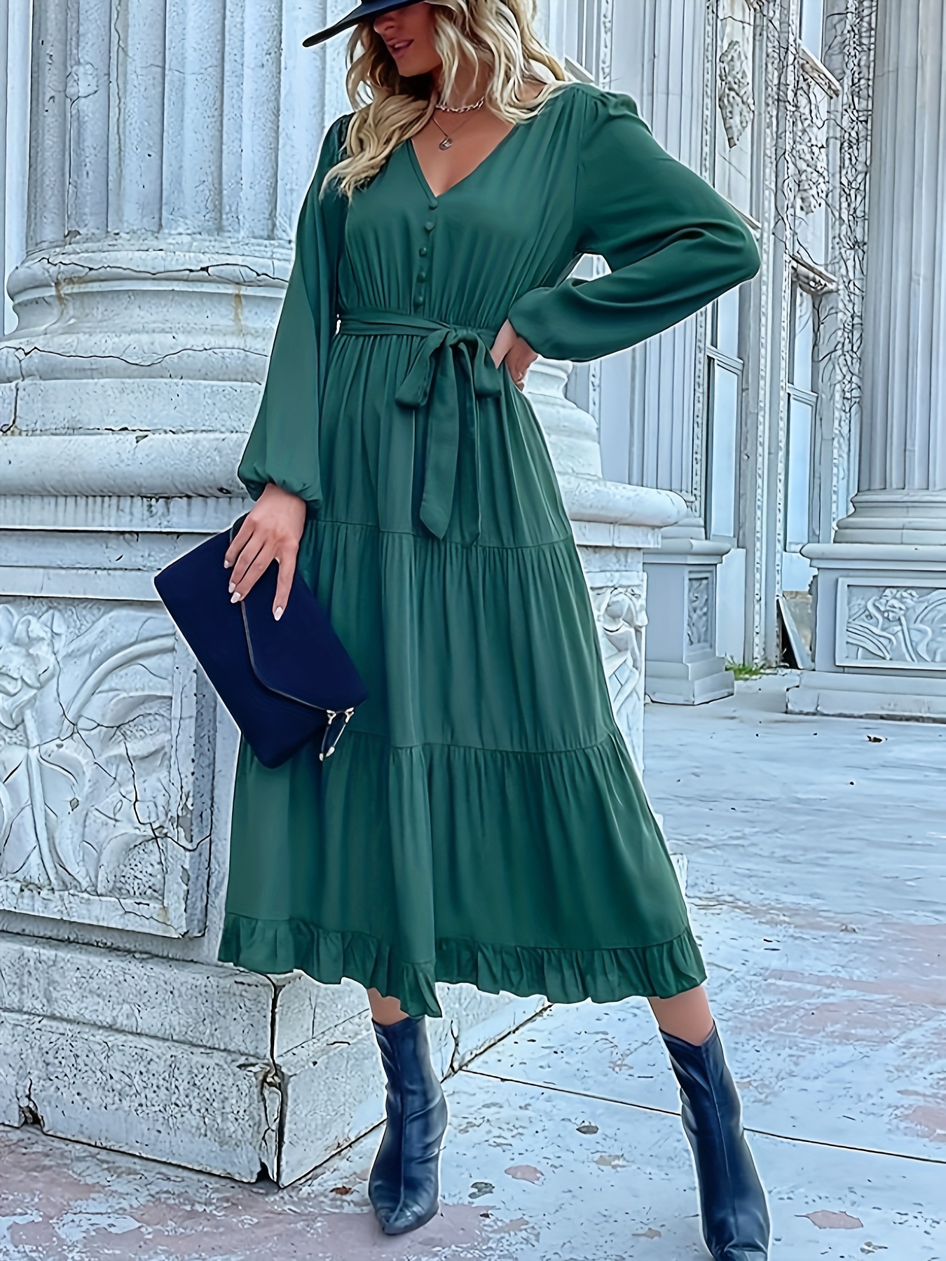 fall dress wedding guest Ever-Pretty Graceful V-Neck Waist Design Velvet Midi Summer Formal Wedding Guest Dress main image 0
