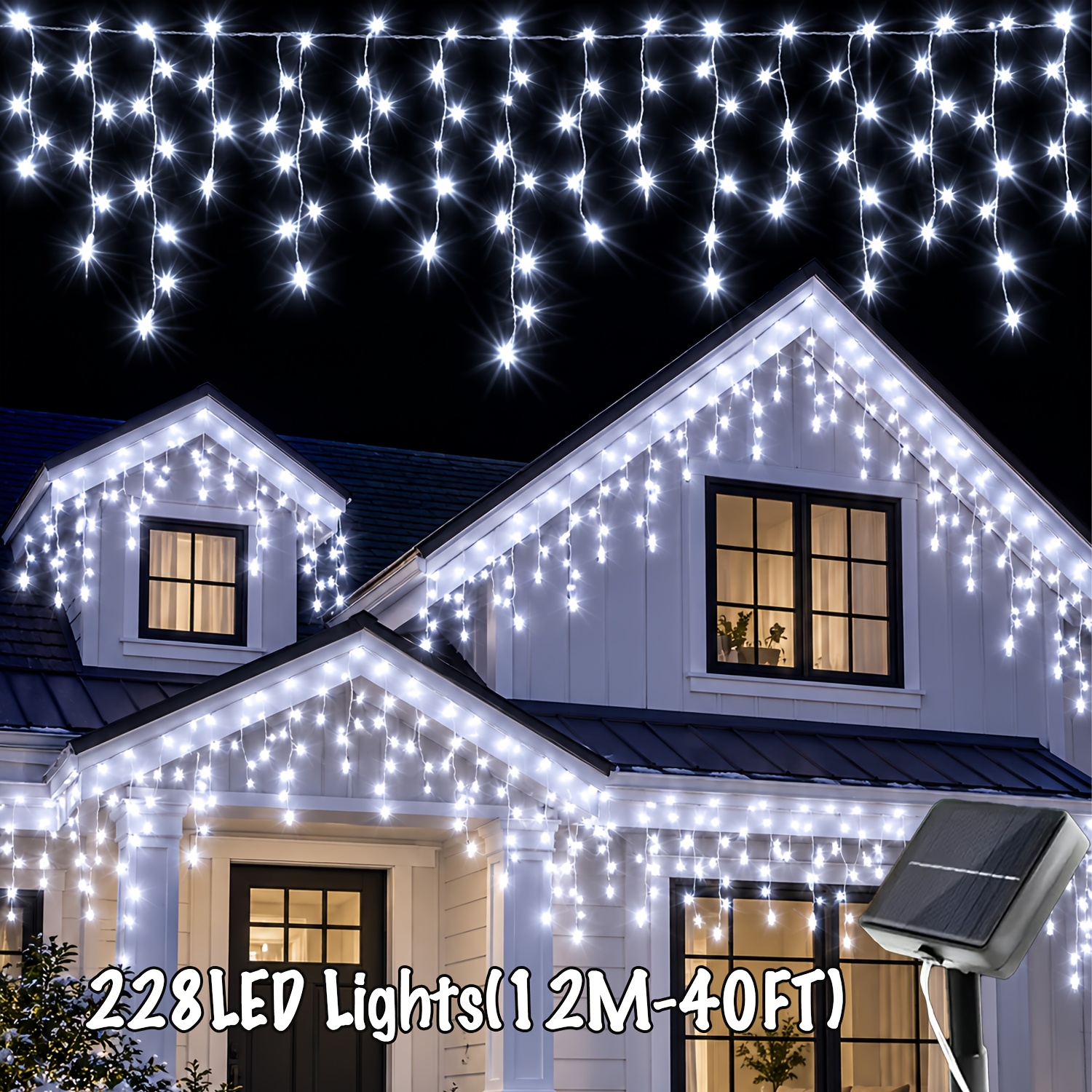 TEMU 228/162/96 Led Outdoor Solar Icicle Lights, Christmas Decorative Lights, With 8 Flashing Patterns, Hanging Decorative Lights To Create A Festive