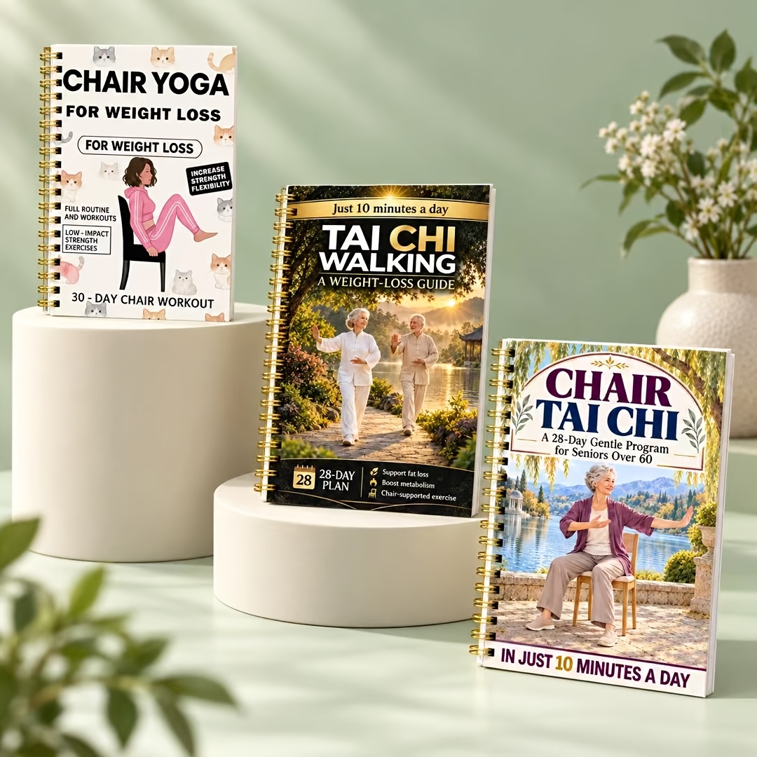 TEMU A Set Of 3pcs Tai Chi Sitting Exercises And Chair Yoga Guidebook, Designed For The Elderly. It Includes Tai Chi Sitting Exercises, Tai Chi