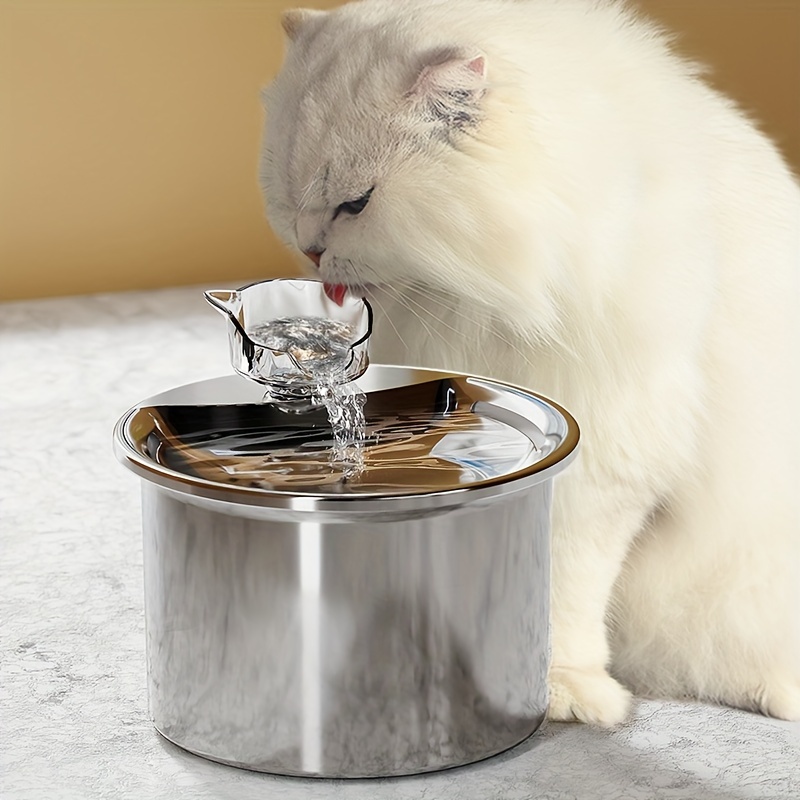 

2l Stainless Steel Cat Water Fountain, Usb Powered Pet Drinking Dispenser With Faucet Cover, Dual Filtration, Feeder For Cats And Dogs, Non-battery Operated ≤36v