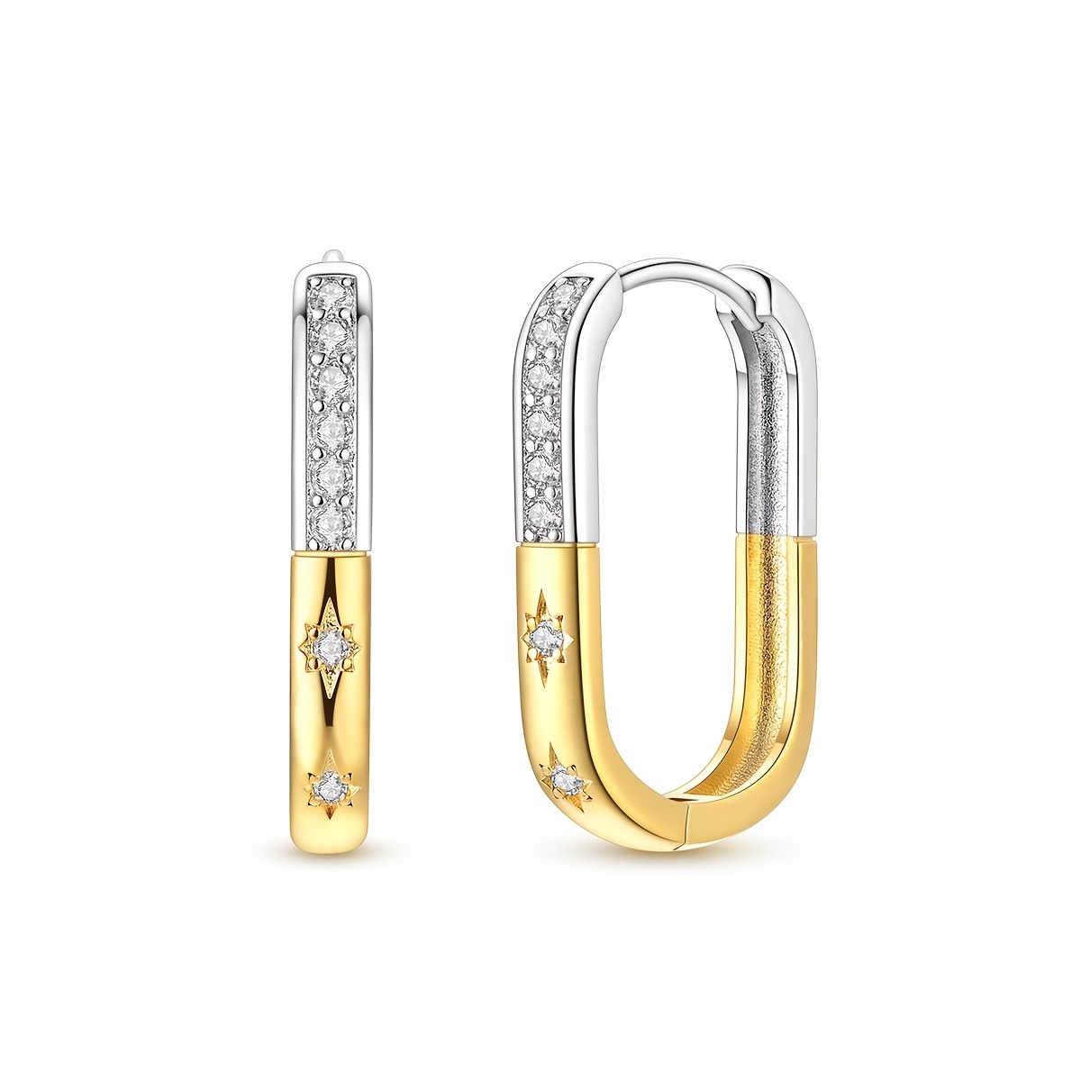 Women's Golden Silver Dual-Tone Starburst Square Earrings
