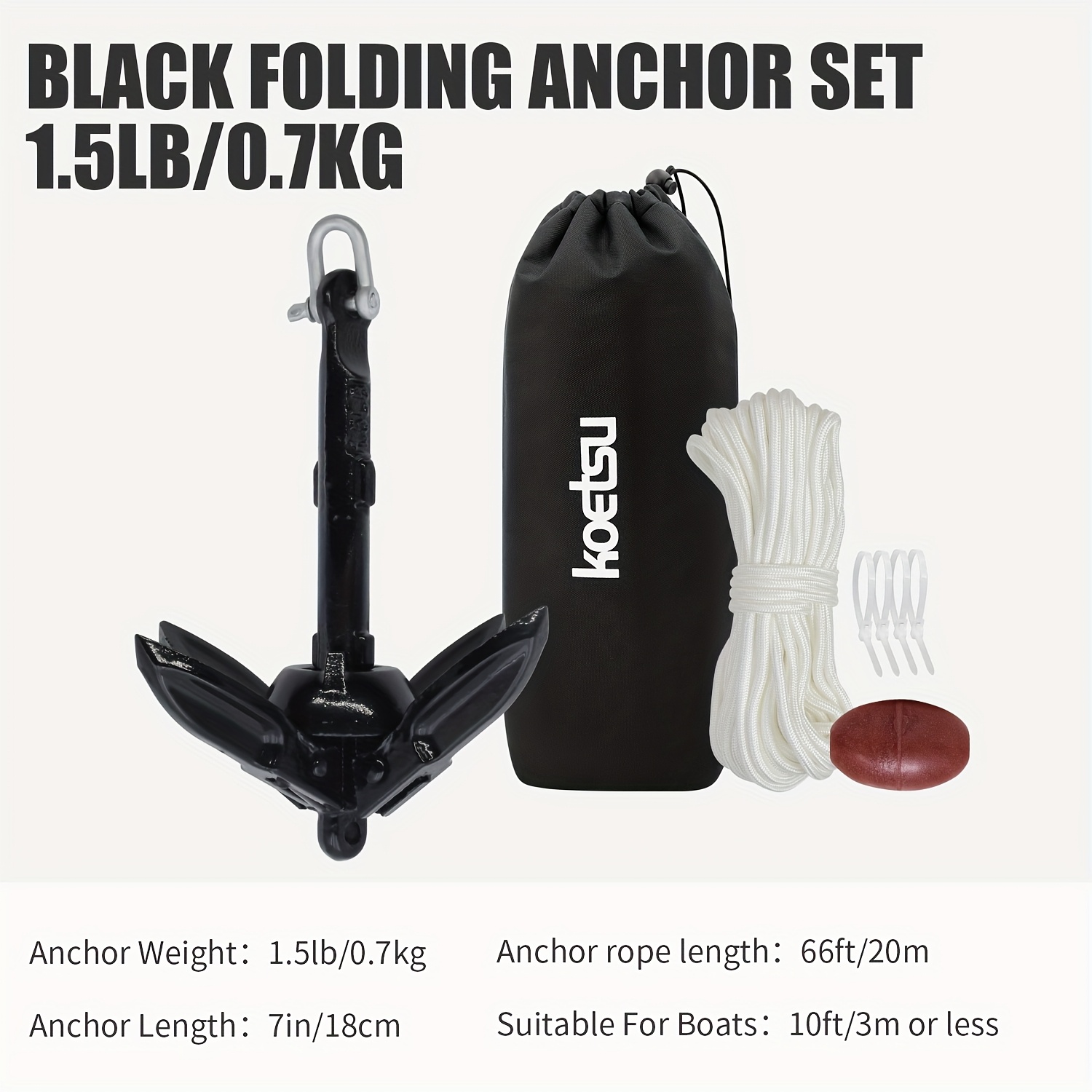 Image of Koetsu Boat Folding Anchor 1.5lb/0.7kg - Colorful, Lightweight, With Carry Bag - Ideal For Inflatable Boats, Kayaks & Small Boats - In Black, Blue, Green, Red, Options, Boating Accessories