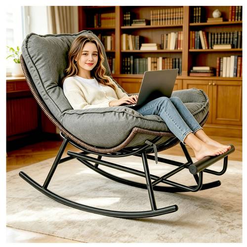 patio rocking chair outdoor indoor with thick cushion heavy duty metal comfortable lounge rocking chair for patio balcony room