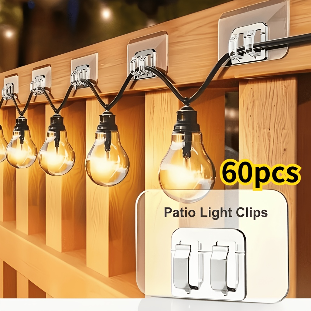 TEMU Outdoor Lighting Hooks 60-pack With Adhesive Strip No Drilling Design Easy String Light Hanging Enhances Holiday Atmosphere Ideal For Festive