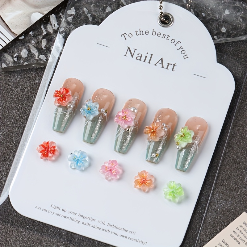 4 Stück 3D Nagelstecker – Metall Mit Harz-Blume & Kristallstein, Bunt, Für DIY-Nageldesign & Maniküre