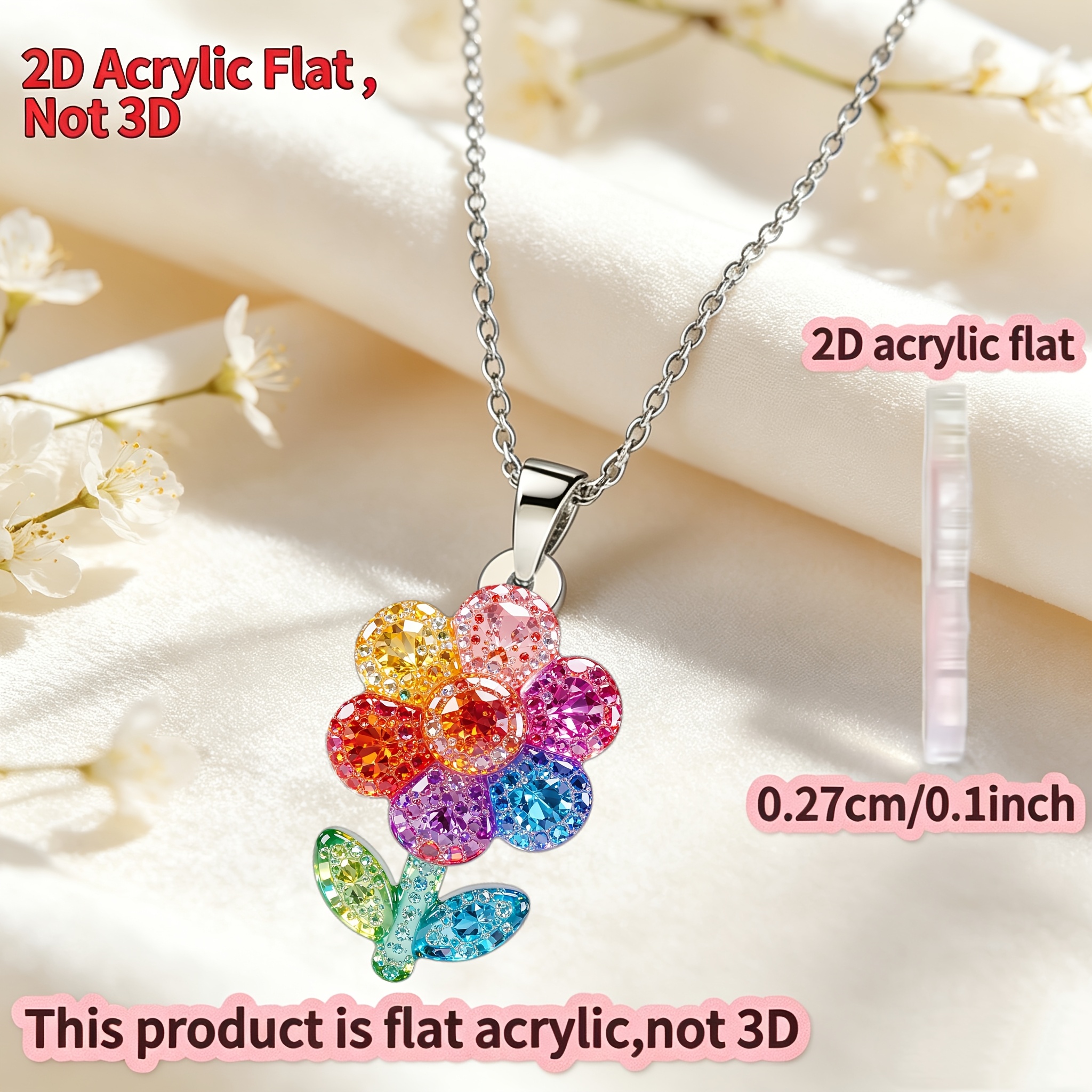 Acrylic Flower Picture Pendant Necklace, Ideal Gift